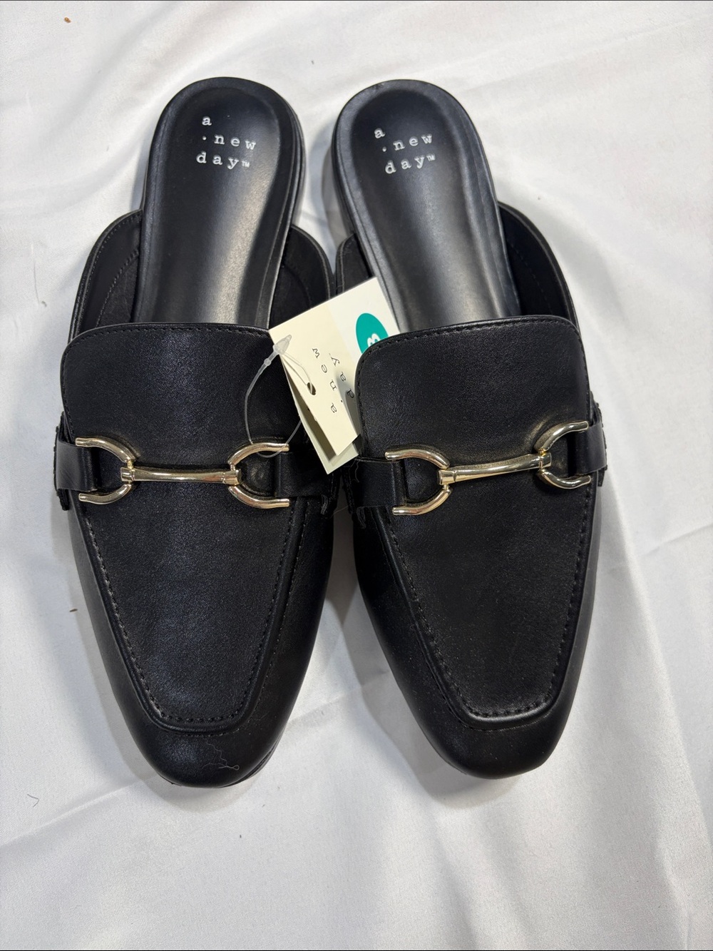 a new day Black Mule Loafers with Gold Horsebit Accent